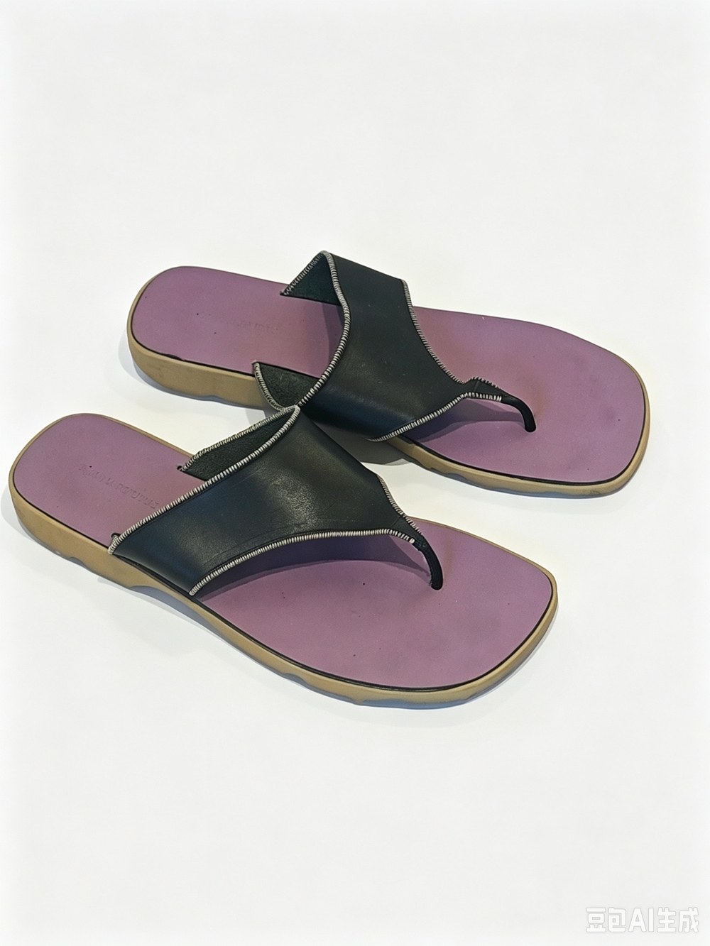 Banana Republic  Black Leather Thong Sandals with Purple Footbed